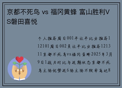 京都不死鸟 vs 福冈黄蜂 富山胜利VS磐田喜悦